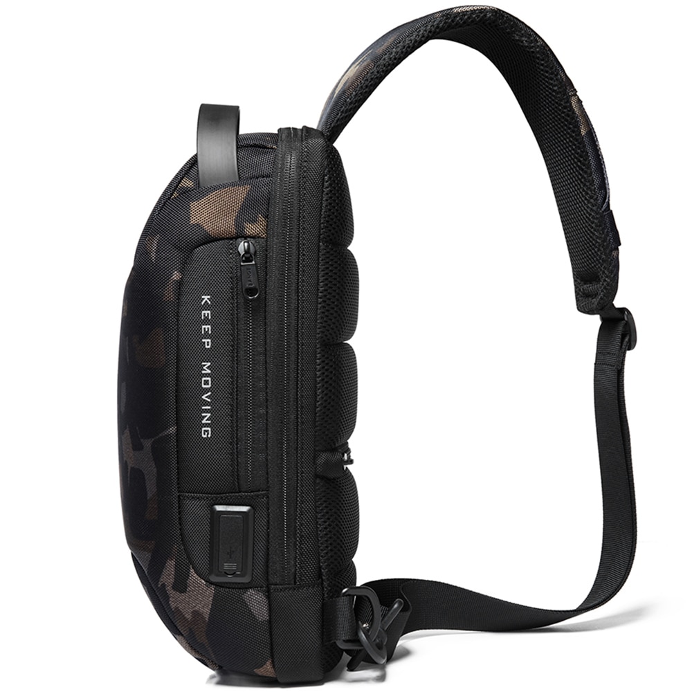 Rucsac crossbody, lacat TSA si port USB, rezistent la apa, buzunar antifurt, potrivit pentru calatorii sau zi de zi BANGE, BG22085MY, Army