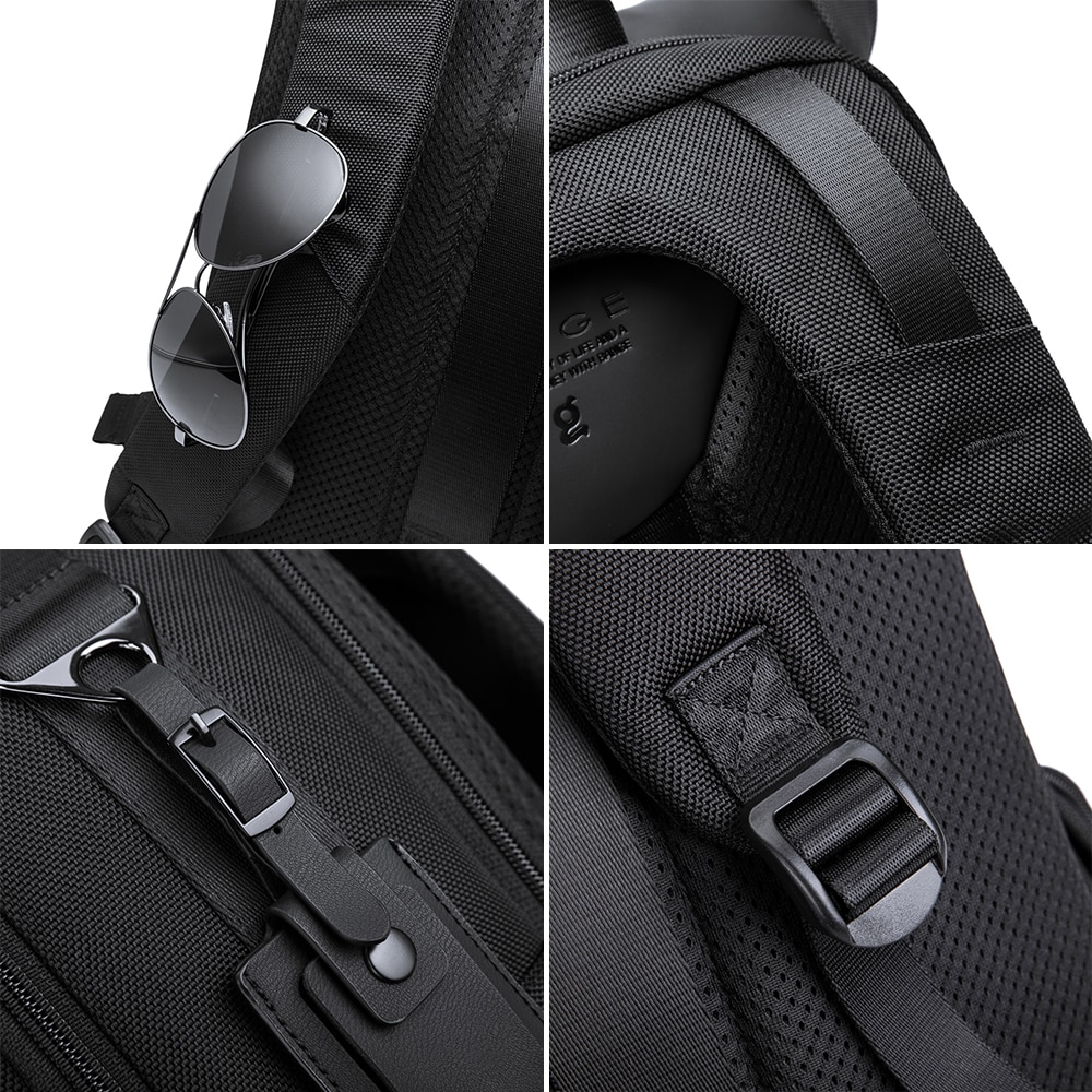 Rucsac laptop 15.6 inch, pentru calatorii, rezistent la apa, compartiment tableta, eticheta date de contact BANGE, BG-G65BK, Negru