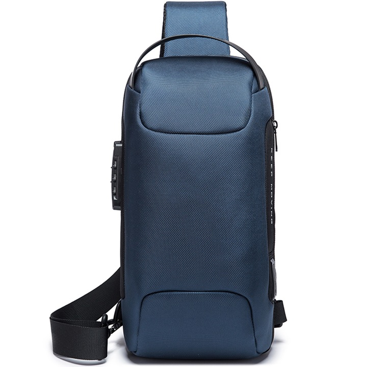 Bange férfi crossbody táska, vízálló, USB port, kék