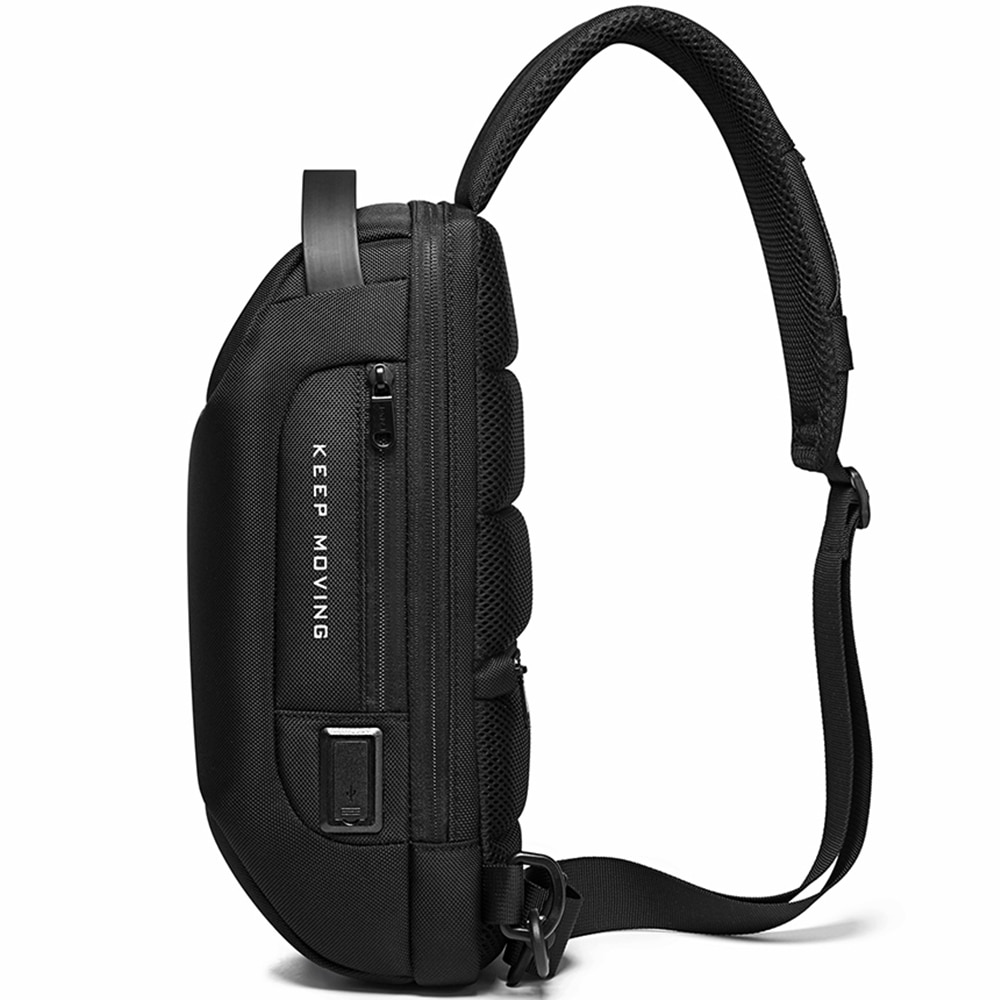Rucsac crossbody pentru barbati, Impermiabil, Antifurt, Port USB, BANGE BG22085BK Negru