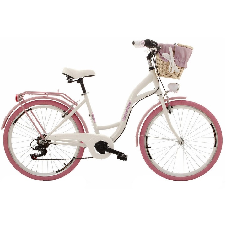 Велосипед Goetze® Mood, 6 скоростен, Kолела 26", Бял/Розов, 150-180 cm височина
