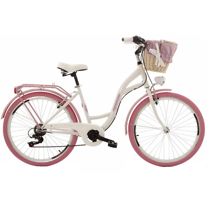 Goetze Mood Női kerékpár, 6 fokozat, 26″ kerék, 17” váz, 150-180 cm magassag, Fehér/rózsaszín