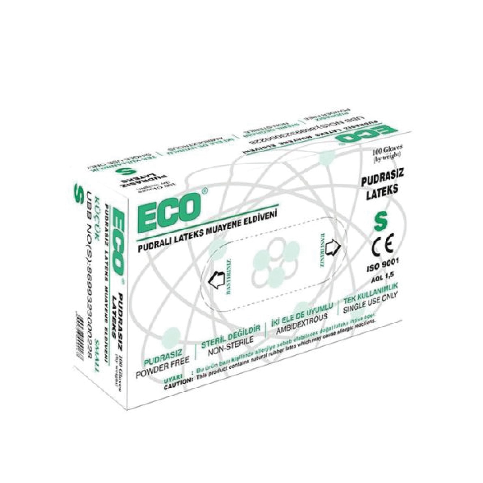 Manusi latex, ECO,100 bucati, S, pudrate