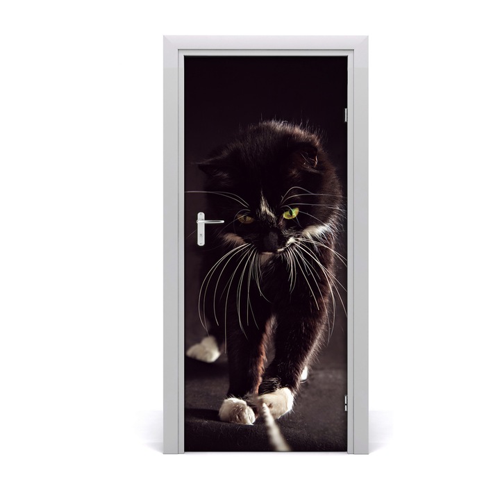Stickere decorative. Tulup. Autocolante pentru usi. model Perete pisica neagra. 85 x 205 cm