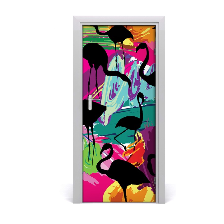 Stickere decorative. Tulup. Autocolante pentru usi. model perete Flamingos2. 85 x 205 cm