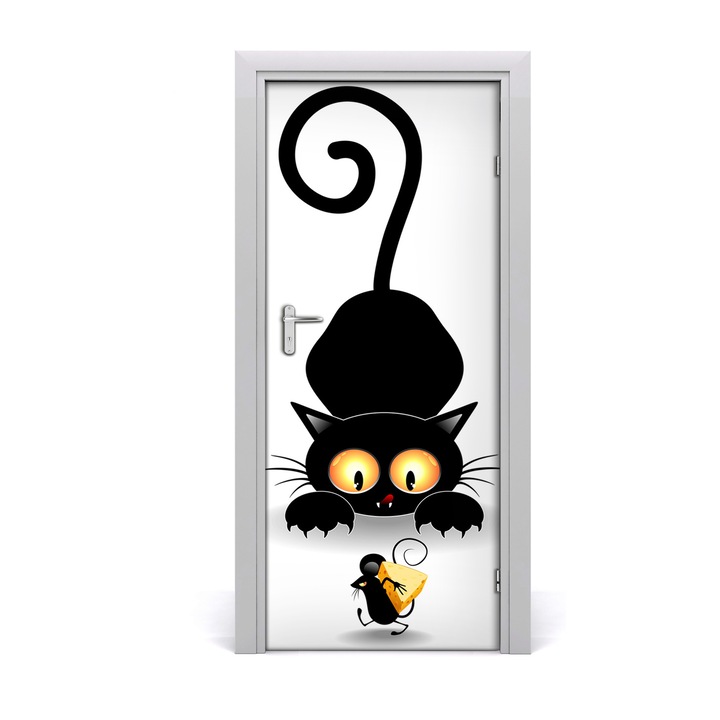 Stickere decorative. Tulup. Autocolante pentru usi. model pisica de perete si mouse-ul. 85 x 205 cm