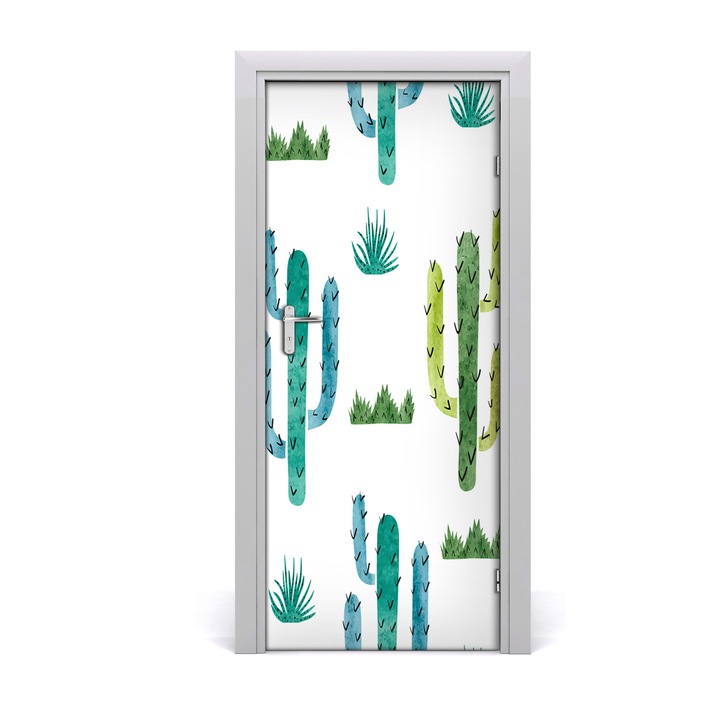 Stickere decorative, Tulup, Autocolante pentru usi, model Furnir adeziv imagini de fundal usa Cactusi, 2, 85 x 205 cm