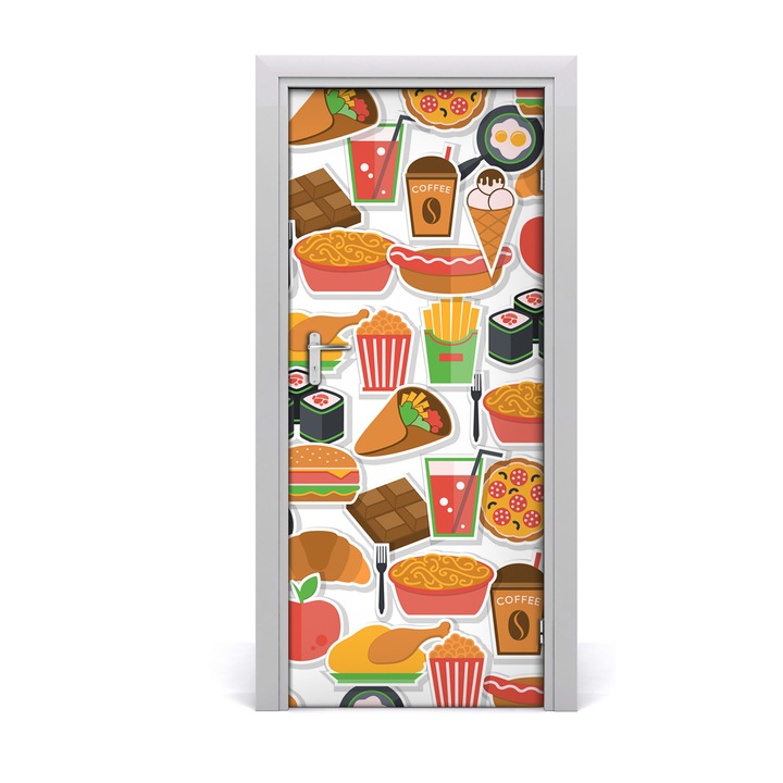 Stickere decorative. Tulup. Autocolante pentru usi. model Consumul de fast-food. 85 x 205 cm