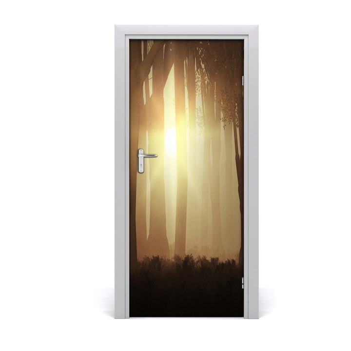 Stickere decorative, Tulup, Autocolante pentru usi, model Ceata in padure, 01, 85 x 205 cm