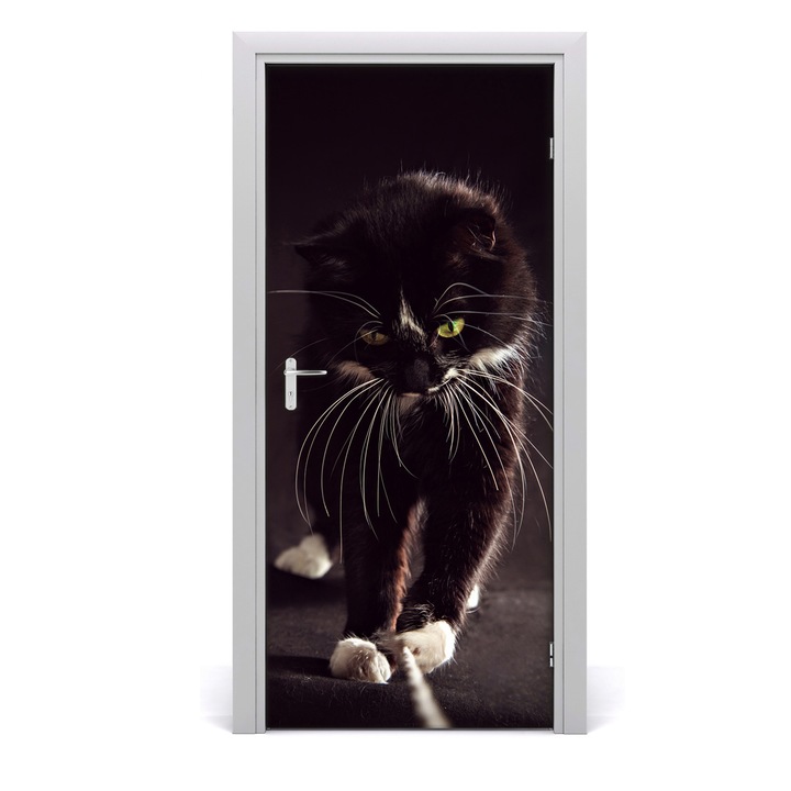 Stickere decorative. Tulup. Autocolante pentru usi. model Perete pisica neagra. 95x205 cm