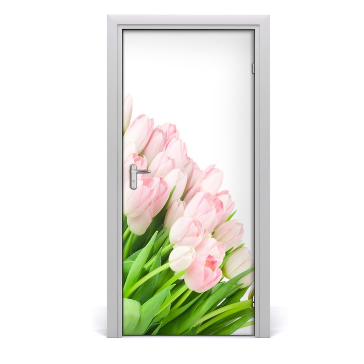 Stickere decorative. Tulup. Autocolante pentru usi. model Furnire usi autocolant murale perete de lalele roz. 95x205 cm