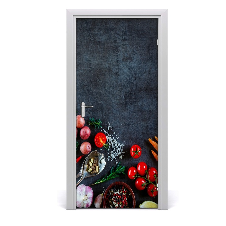 Stickere decorative. Tulup. Autocolante pentru usi. model Legume si mirodenii. 95x205 cm