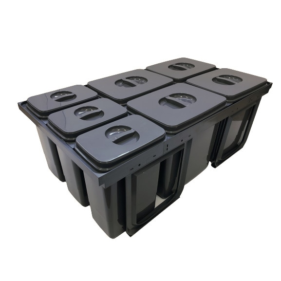 Cos de gunoi Jazz 90 incorporabil, colectare selectiva, 4 compartimente x15 litri si 3x7 litri, H300 mm