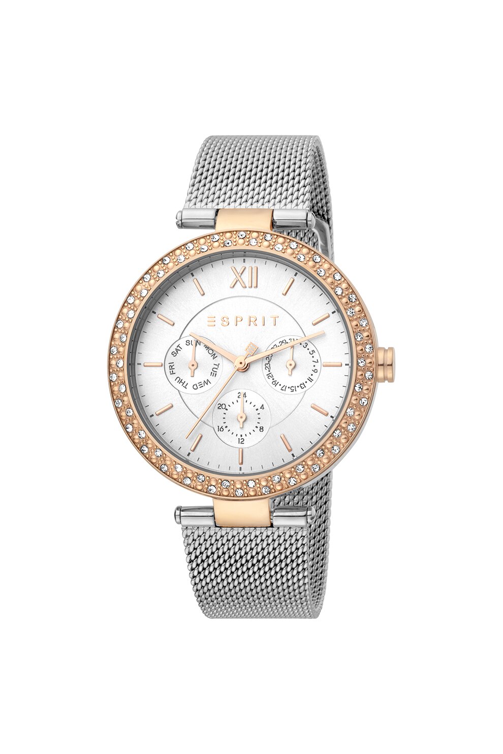 Esprit, Ceas cu bratara cu model plasa, Argintiu/Auriu rose