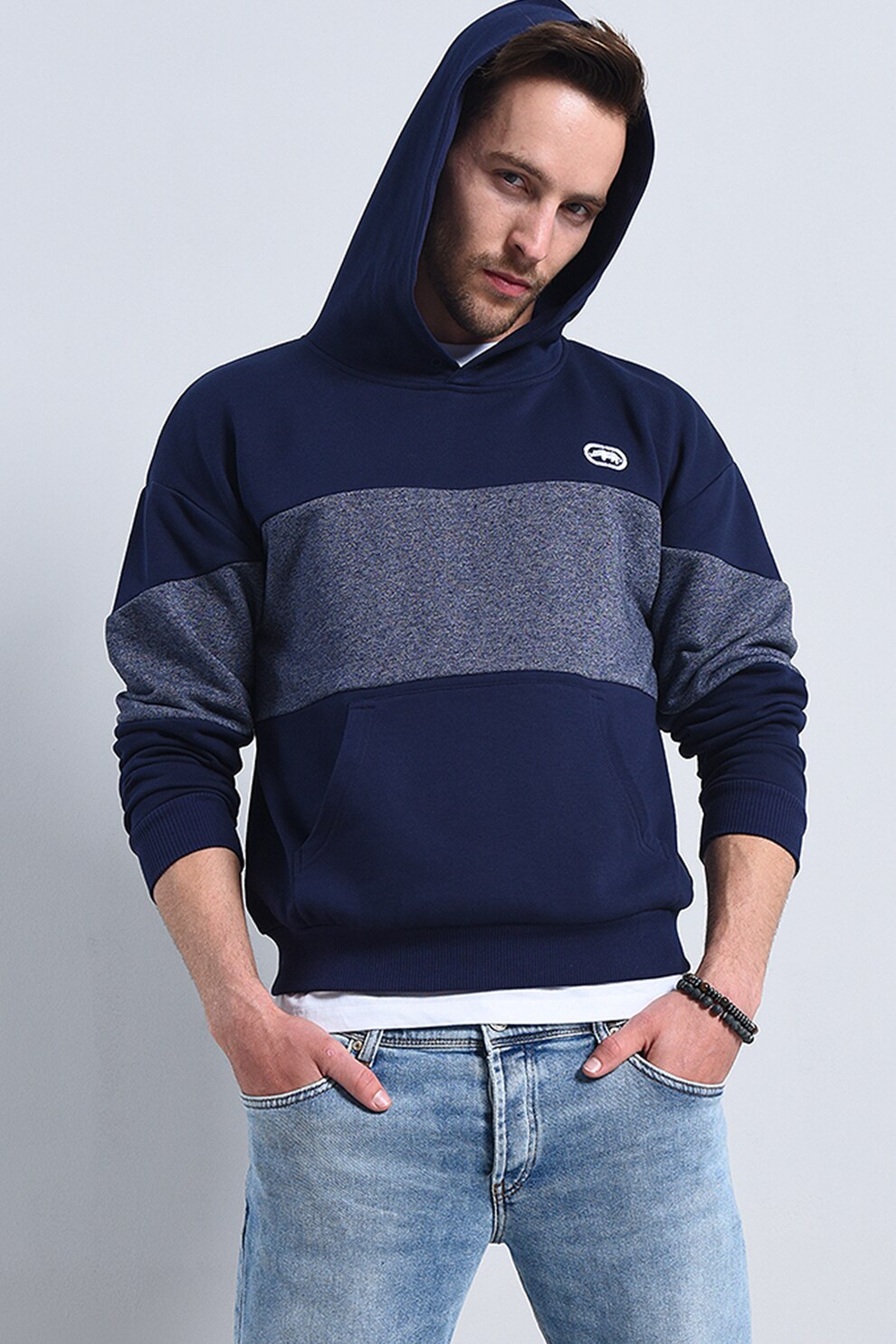 Ecko, Hanorac regular fit cu garnituri contrastante Lowa, Bleumarin
