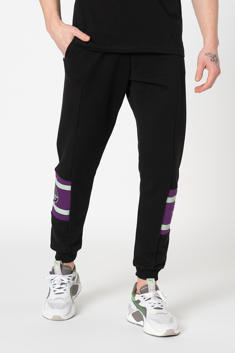 Ecko, Pantaloni sport regular fit cu snur Arizona, Negru/Violet