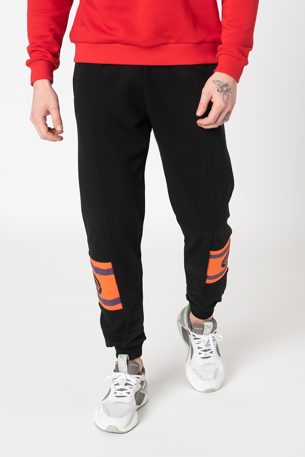 Ecko, Pantaloni sport regular fit cu snur Arizona, Negru/Oranj, S