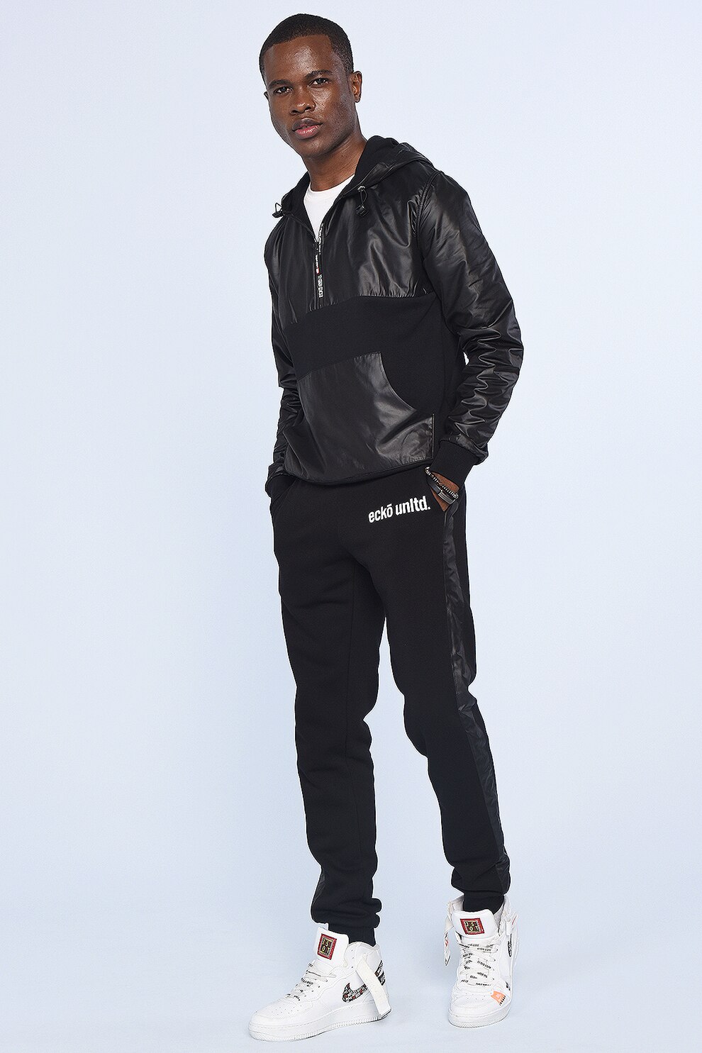 Ecko, Pantaloni sport cu imprimeu text discret Pendan, Negru