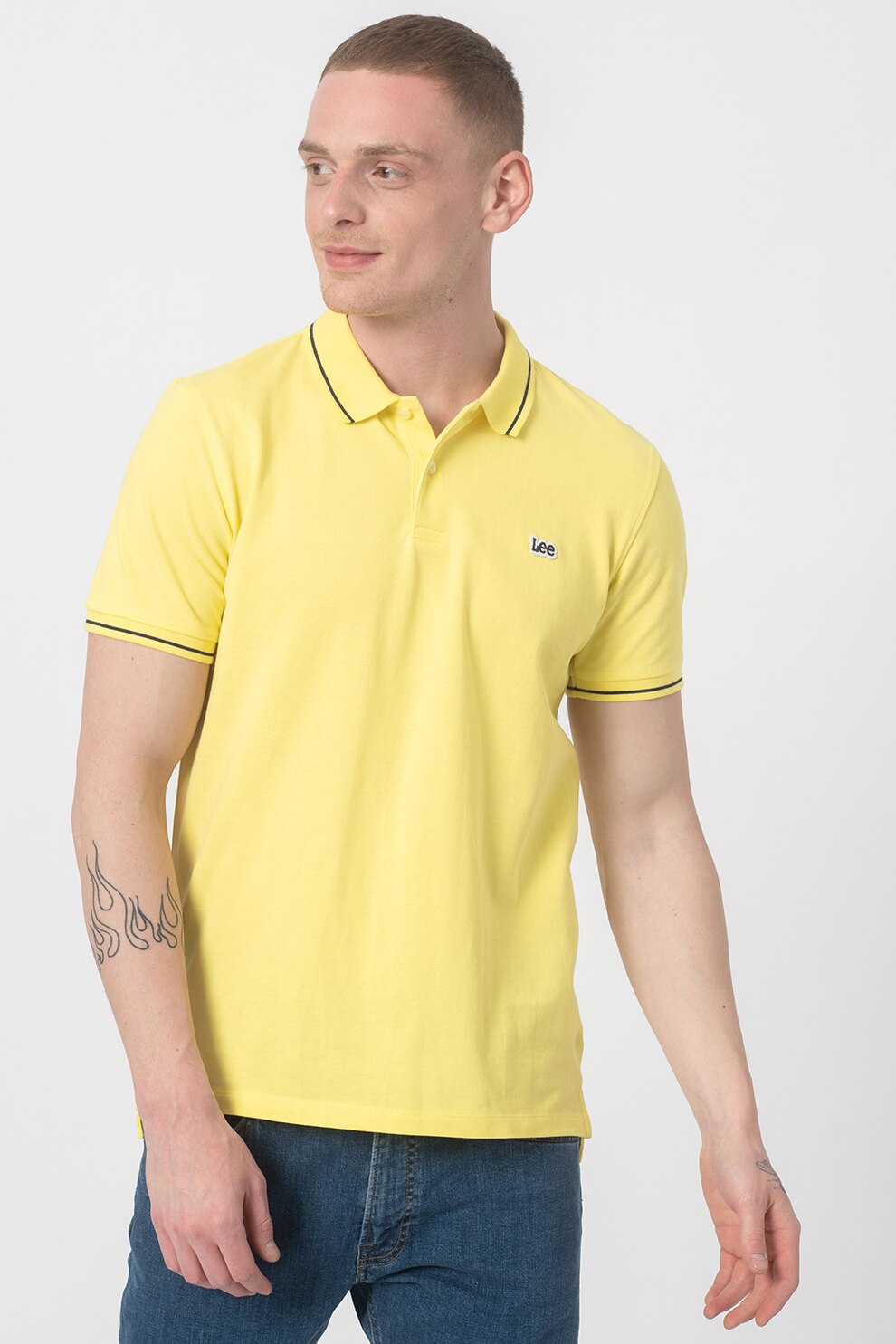 Lee, Tricou polo regular fit, Galben/Bleumarin, S