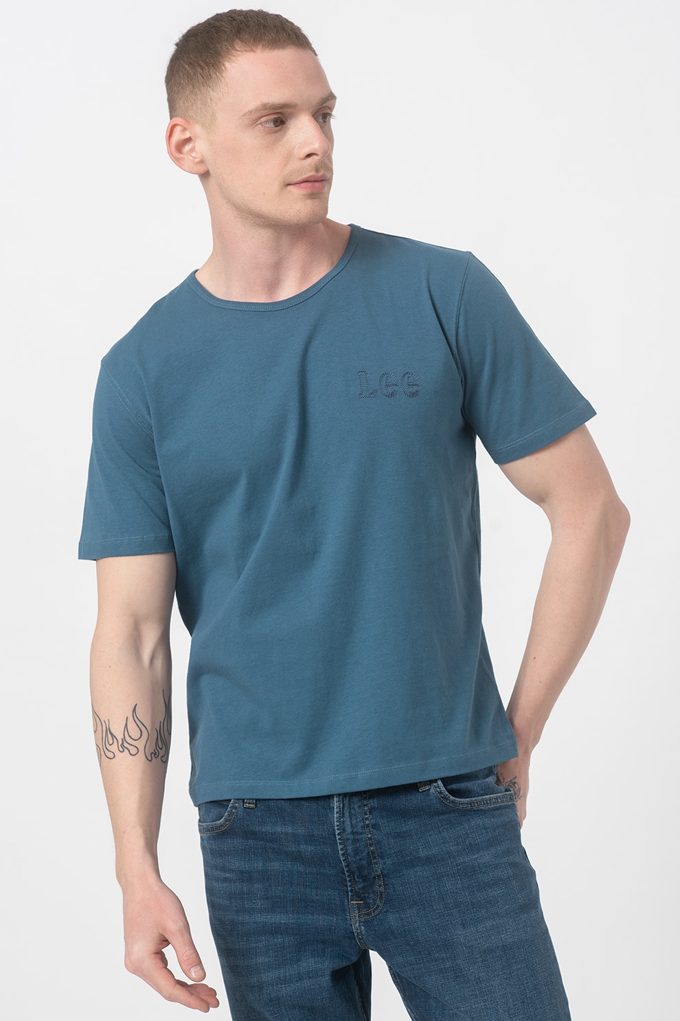 Lee, Tricou regular fit Embro, Albastru petrol