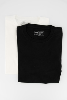 Lee, Set de tricouri de casa cu decolteu la baza gatului - 2 piese, Alb optic/Negru Lee, Set de tricouri de casa cu decolteu la baza gatului - 2 piese, Alb optic/Negru