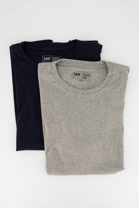 Lee, Set de tricouri de casa din bumbac organic, Gri melange/Bleumarin
