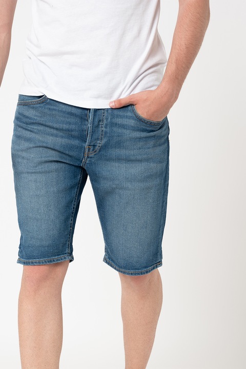 Lee, Bermude din denim cu 5 buzunare, Alb/Albastru inchis, 38