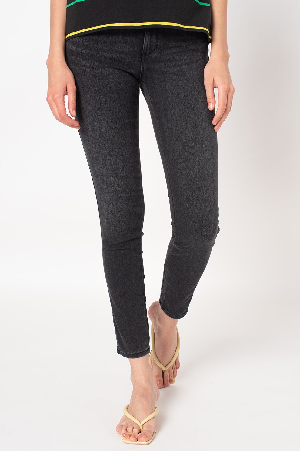 Wrangler, Blugi skinny cu talie joasa 615, Negru stins