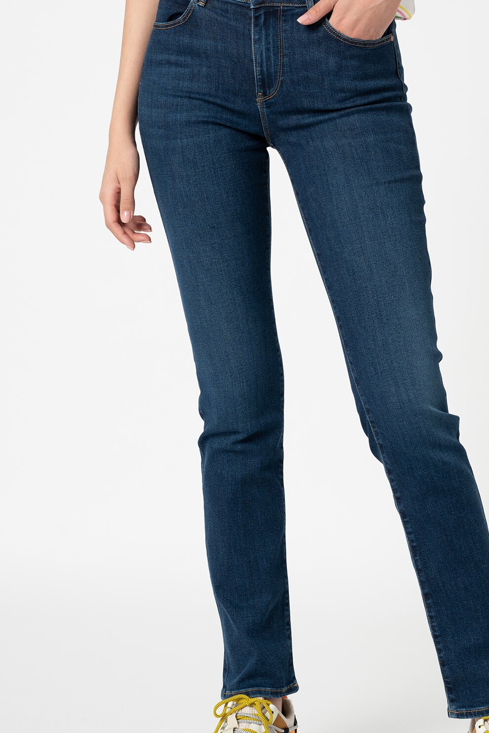 Wrangler, Blugi cu croiala dreapta si 5 buzunare, Albastru inchis, W26-L32