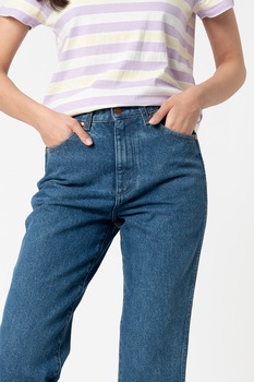 Wrangler, Blugi crop cu croiala dreapta Wild West, Albastru inchis Wrangler, Blugi crop cu croiala dreapta Wild West, Albastru inchis