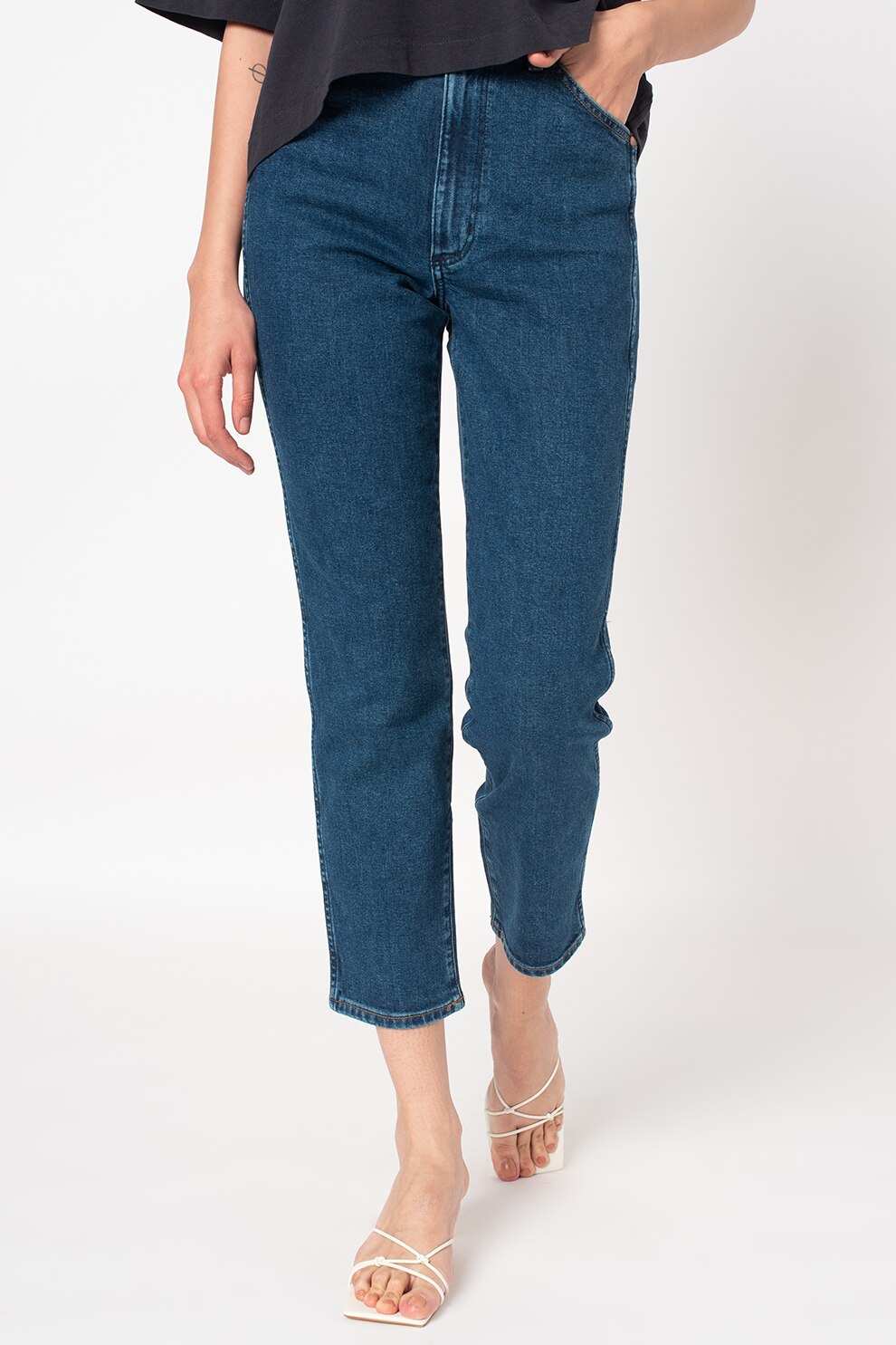 Wrangler, Blugi crop slim fit Icons 11WWZ, Albastru inchis