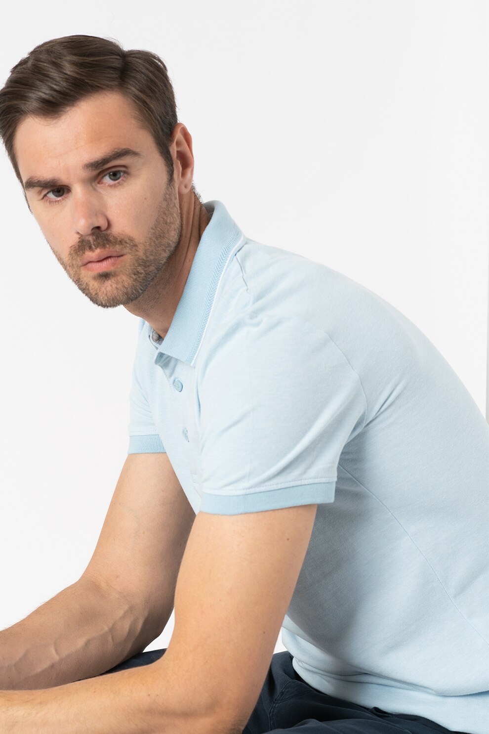 Wrangler, Tricou polo din material pique Refined, Albastru pastel, S