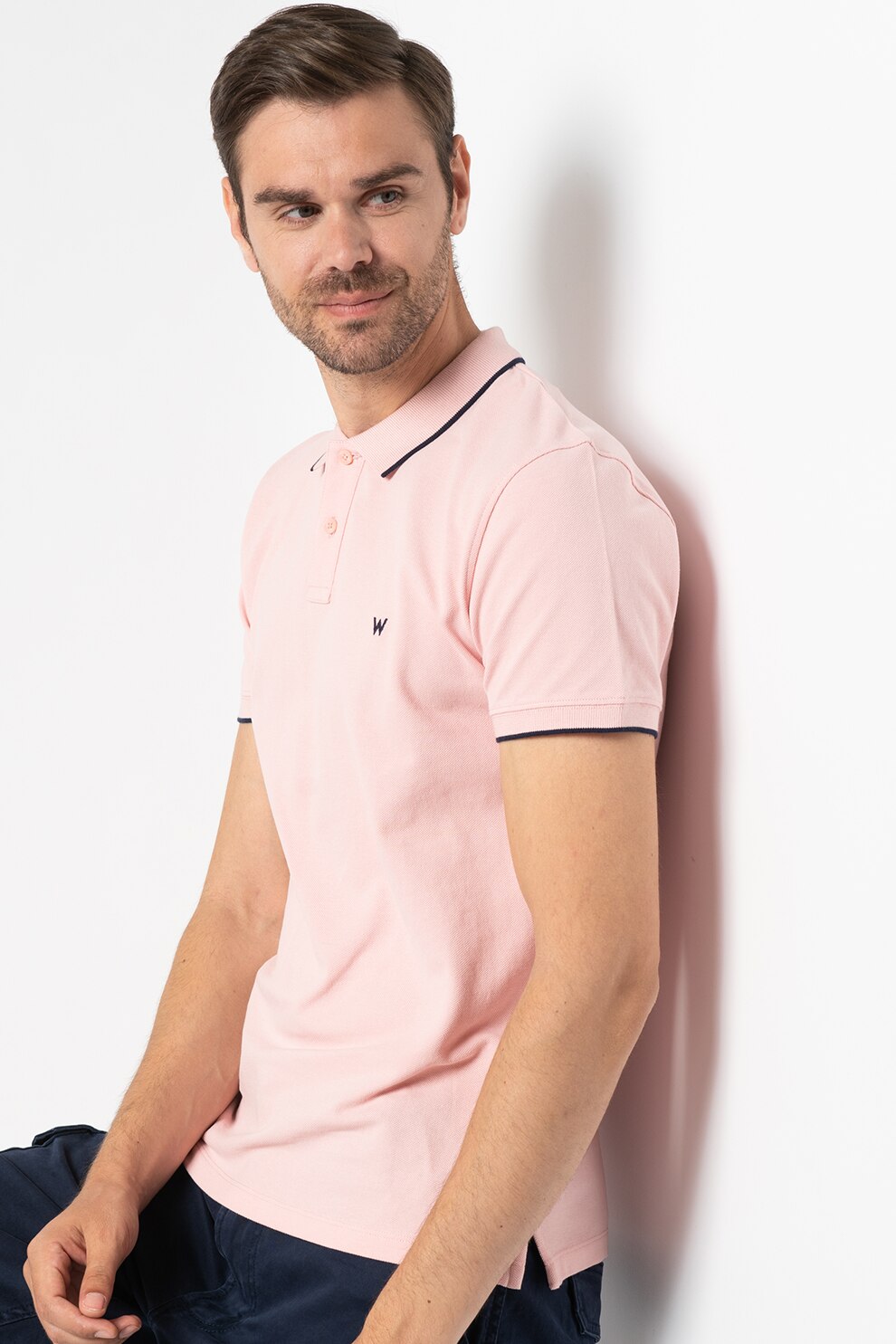 Wrangler, Tricou polo din bumbac, Roz pal, S