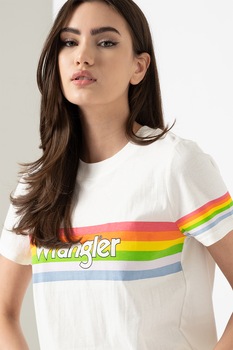 Wrangler, Tricou regular fit cu imprimeu logo, Alb/Roz/Albastru, XS Wrangler, Tricou regular fit cu imprimeu logo, Alb/Roz/Albastru, XS