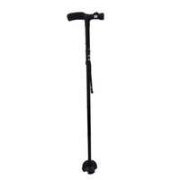 Baston pliabil pentru persoane cu probleme locomotorii, design special cu patru puncte de contact cu solul, mini lanterna cu LED, negru, doty