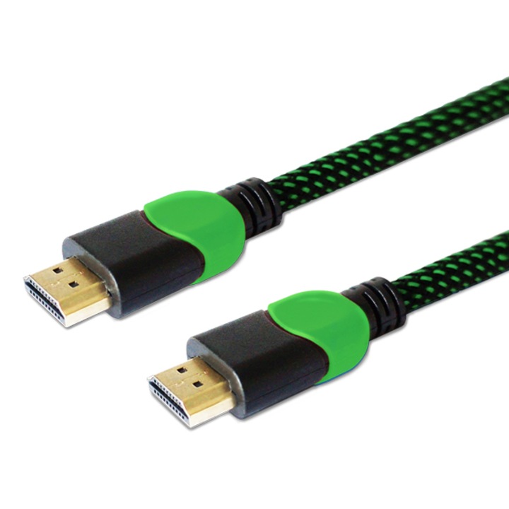 Професионален кабел HDMI 2.0 Savio GCL-06, найлонова тъкан, Зелен / Черен, 4K за XBOX, 3 м