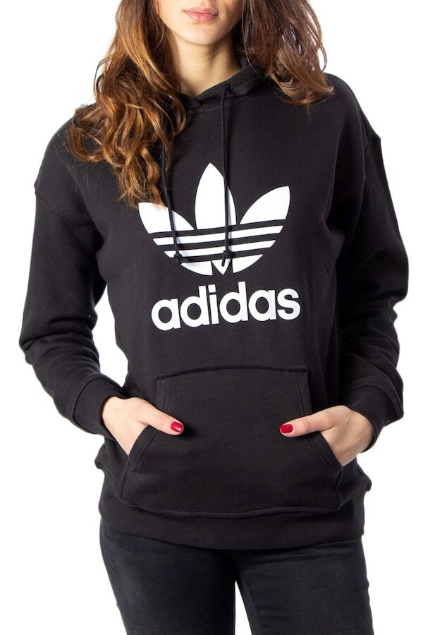 Hanorac Adidas FM3307 TRF HOODIE, cu gluga si imprimeu logo, negru, S INTL