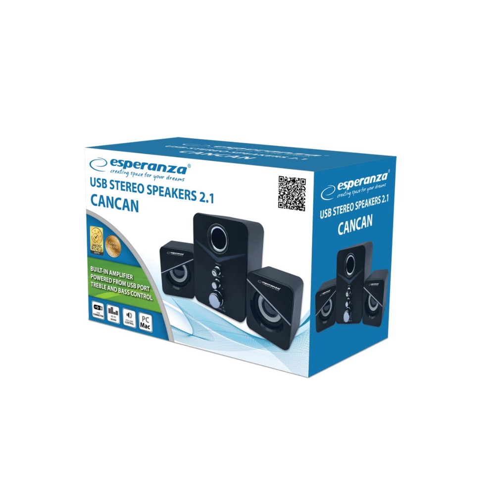 Boxe 2.1 Cancan cu USB si jack 3.5 mm, cablu 1.2 m, control volum