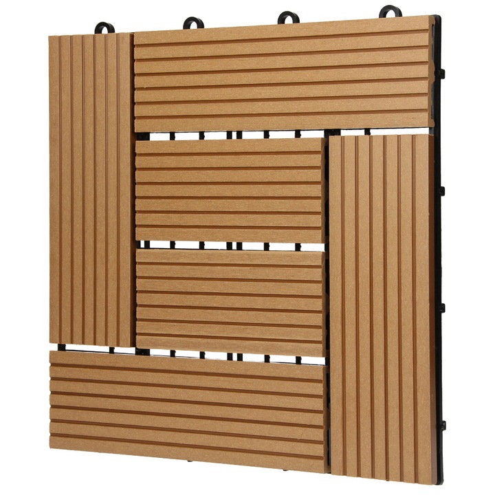 Placi decking pentru gradina/terasa WPC, ECD Germany, 30x30cm, sistem plug-in, lemn de tec, 5mp