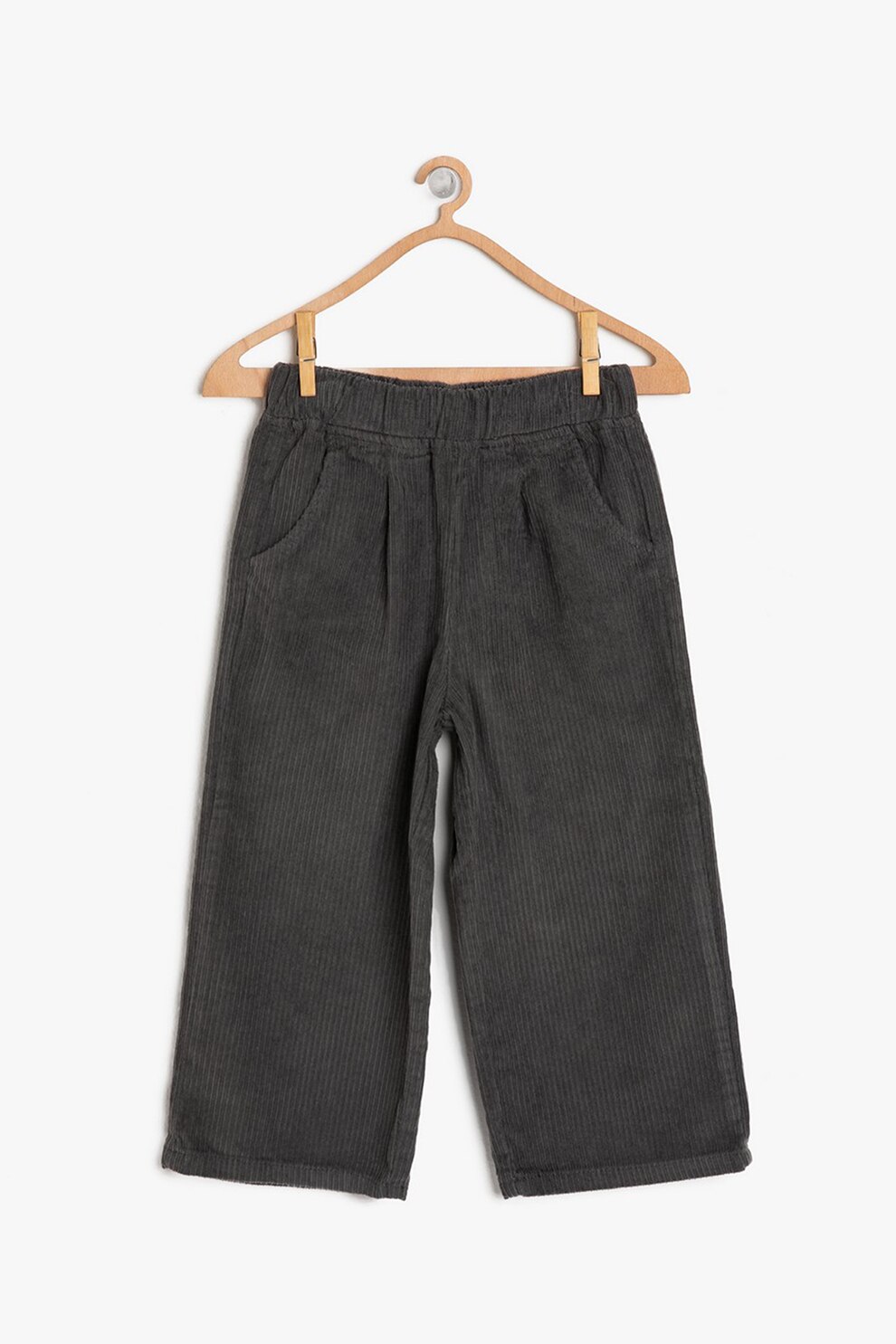 KOTON, Pantaloni din reiat cu talie elastica, Gri antracit