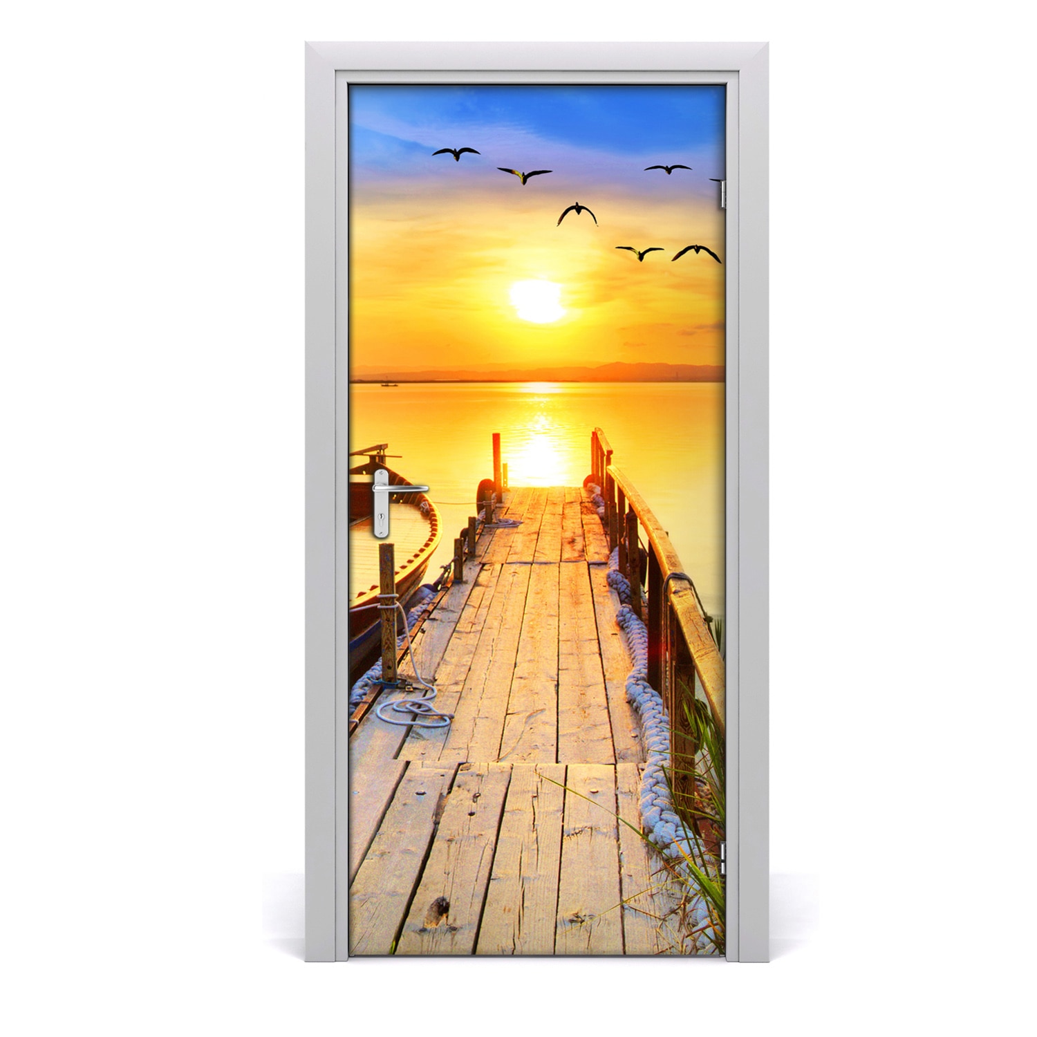 Autocollant De Porte Décoratif Tulup - Thème Santorin, Grèce - Dimensions 95x205 Cm - Neuf - Style Moderne