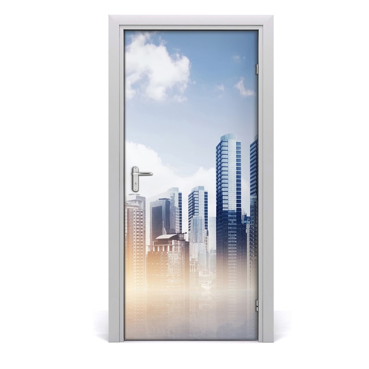 Stickere decorative, Tulup, Autocolante pentru usi, model Zgarie-nori, 95x205 cm