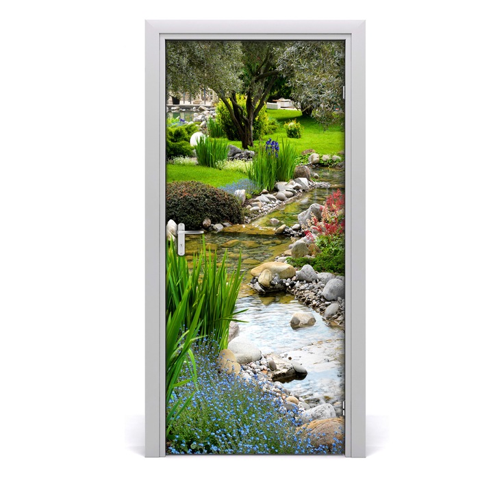 Stickere decorative, Tulup, Autocolante pentru usi, model gradina din Asia, 95x205 cm