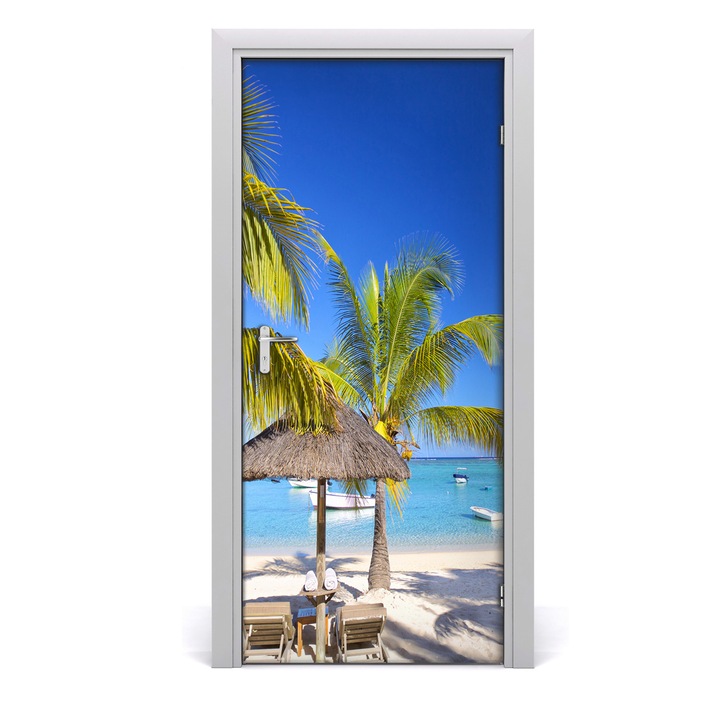 Stickere decorative, Tulup, Autocolante pentru usi, model plaja tropicala, 8, 95x205 cm