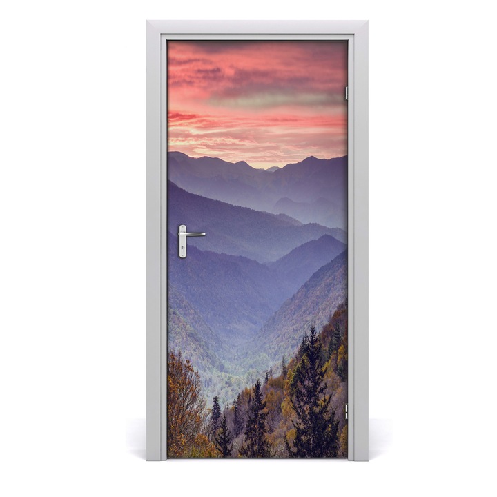 Stickere decorative, Tulup, Autocolante pentru usi, model Ceata peste munti, 95x205 cm