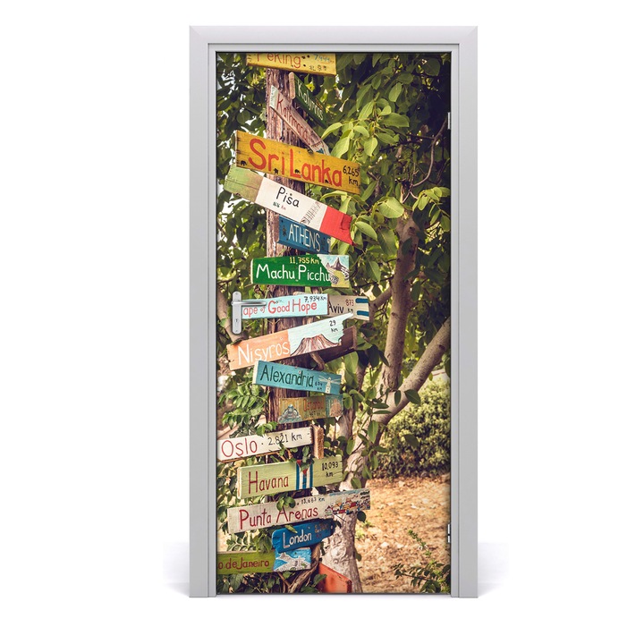 Stickere decorative, Tulup, Autocolante pentru usi, model signpost acasa, 95x205 cm