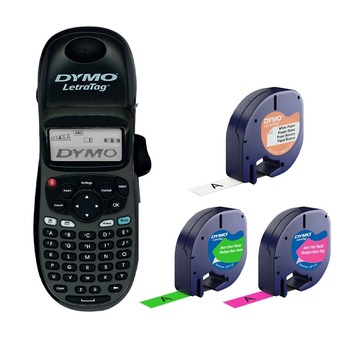 Set Etichetator Dymo LetraTag LT-100H Plus Black Edition, ABC, 2 benzi culori neon si o banda hartie Set Etichetator Dymo LetraTag LT-100H Plus Black Edition, ABC, 2 benzi culori neon si o banda hartie
