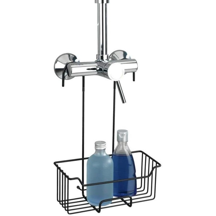 Wenko 24525100 Zuhanykabin akasztós polc CADDY MILO, fekete, 36 x 25 x 14 cm