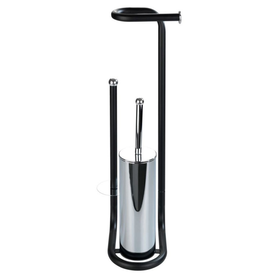 Suport pentru hartie igenica cu perie de toaleta UNIVERSALO, 3in1, Negru, 23 x 20 x 62 cm, Wenko