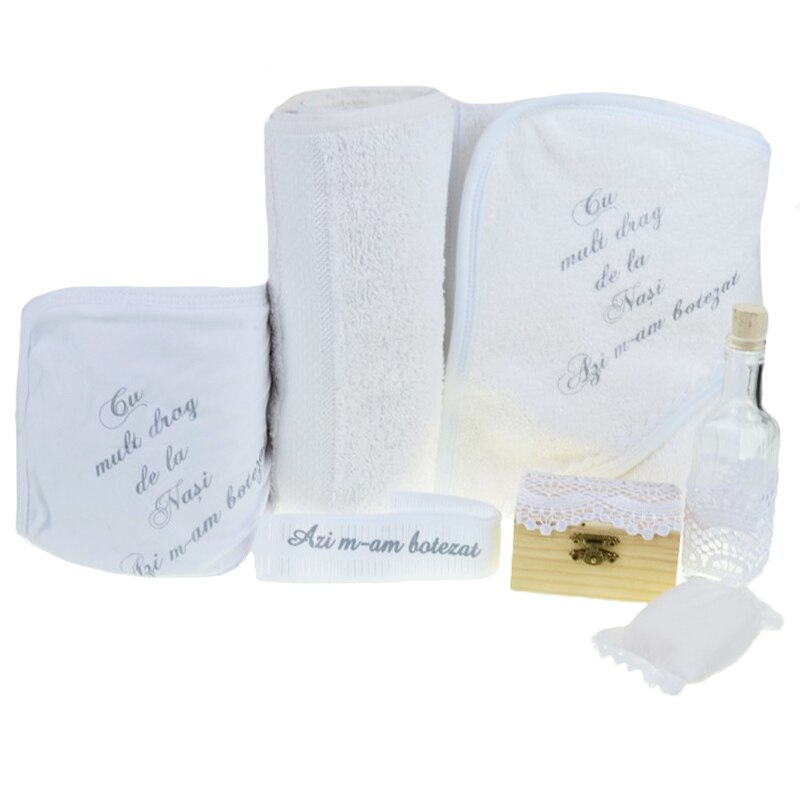 Trusou pentru botez Mini Bimbi 8 piese 41 x 25,5 x 9 cm TBMB-1, Crem